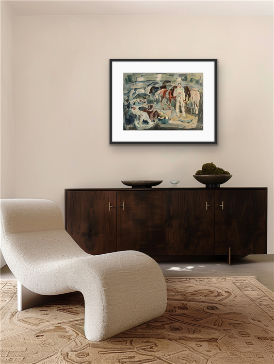 WILLIAM C GRAUER Untitled (Men & Horses) 1940s cubist WC - Image 3 of 4