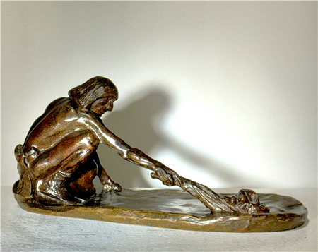 Charles M. Russell (American, 1864-1926)
The Snake Priest, 1914
Bronze, dark brown patina
4 H. x 8 5/8 W. x 4 ¼ D. inches