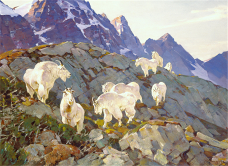 Carl Rungius, Under Pyramid Peak, c. 1930, Oil on Canvas, 30 x 40JKM Collection, National Museum of Wildlife Art.