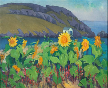Coastal Scene With Sunflowers