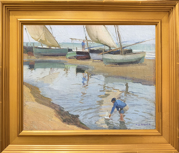 Boat Scene with Boy and Toy Boat (10 ¼ x 12 ?) - Image 2 of 2