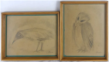 Set of 2 Masked Bird Drawings - Image 1 of 3