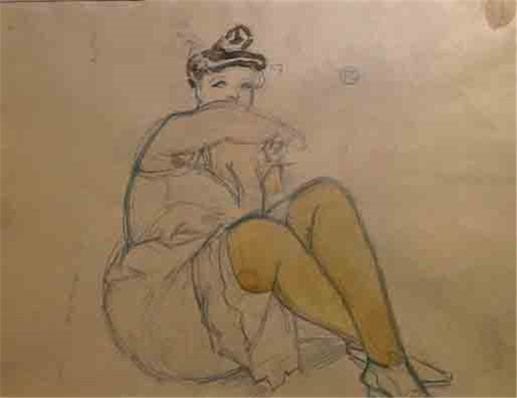 Henri deToulouse-Lautrec, Seated Woman Graphite,Watercolor - Image 2 of 4