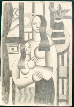 Fernand Leger, Deaux Femmes, Graphite on Paper 1924, signed LR - Image 1 of 3