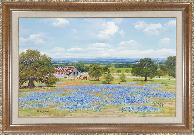 Bluebonnet Landscape with Barn and Longhorns - Image 2 of 2