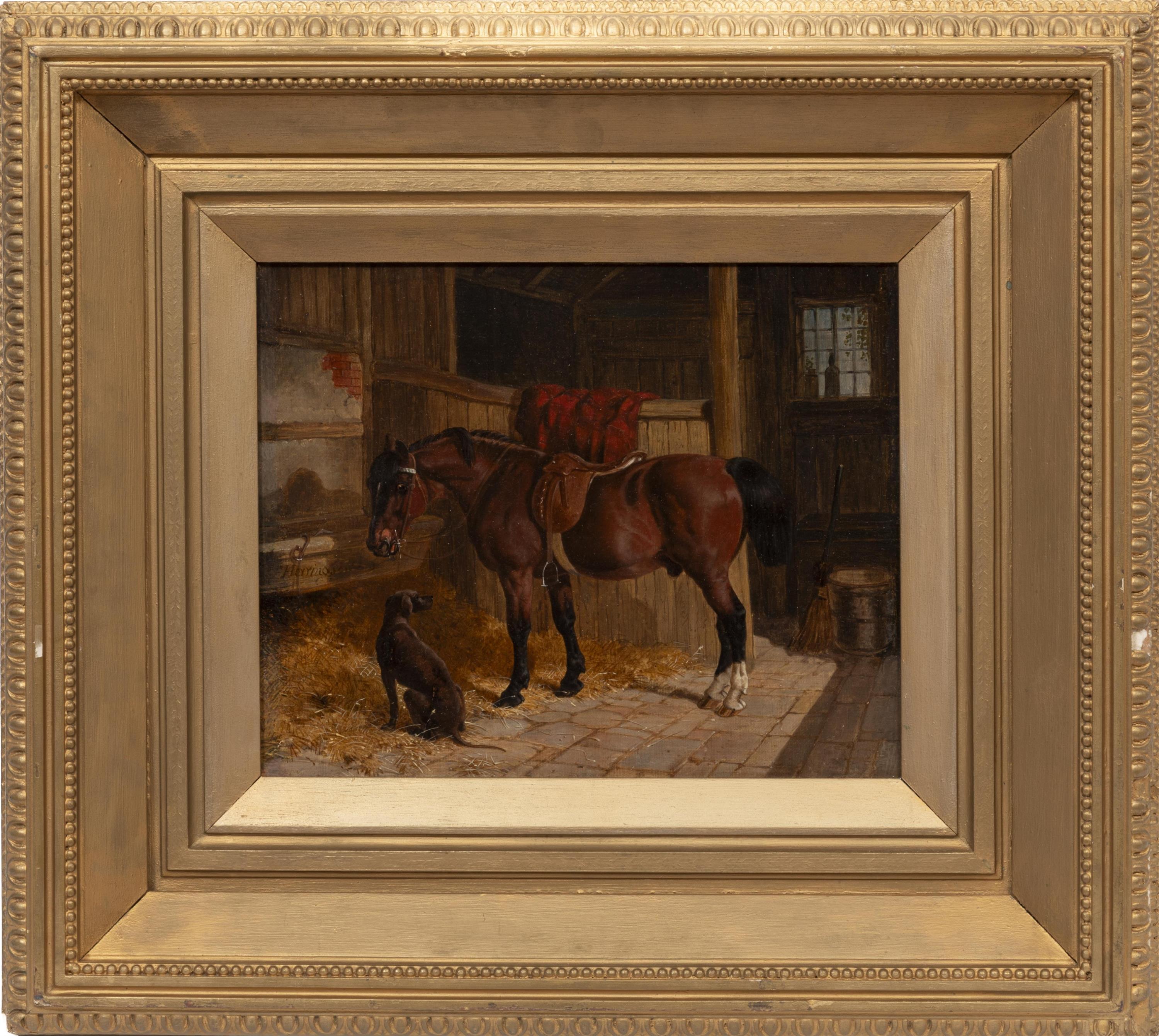 "Bay and Hound in a Barn Stall"