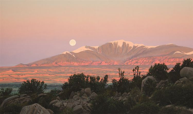 A Full Moon at Sunrise on Mount Taylor