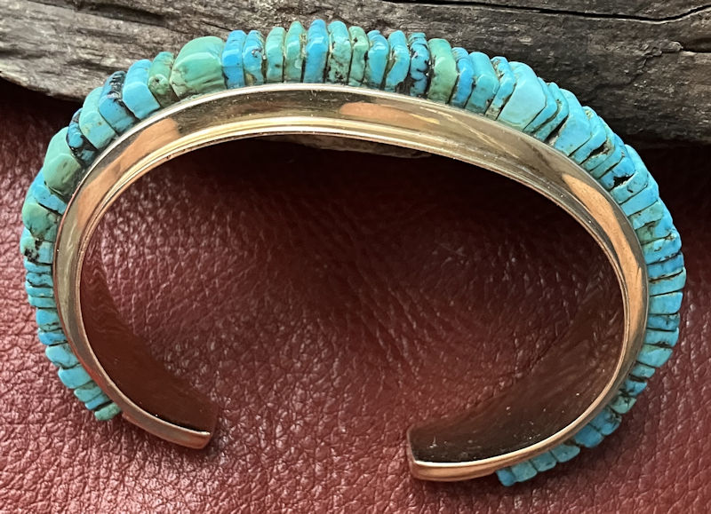 14K Yellow Gold Cuff with Radiant 63 Tab Turquoise Inlay - Image 3 of 4