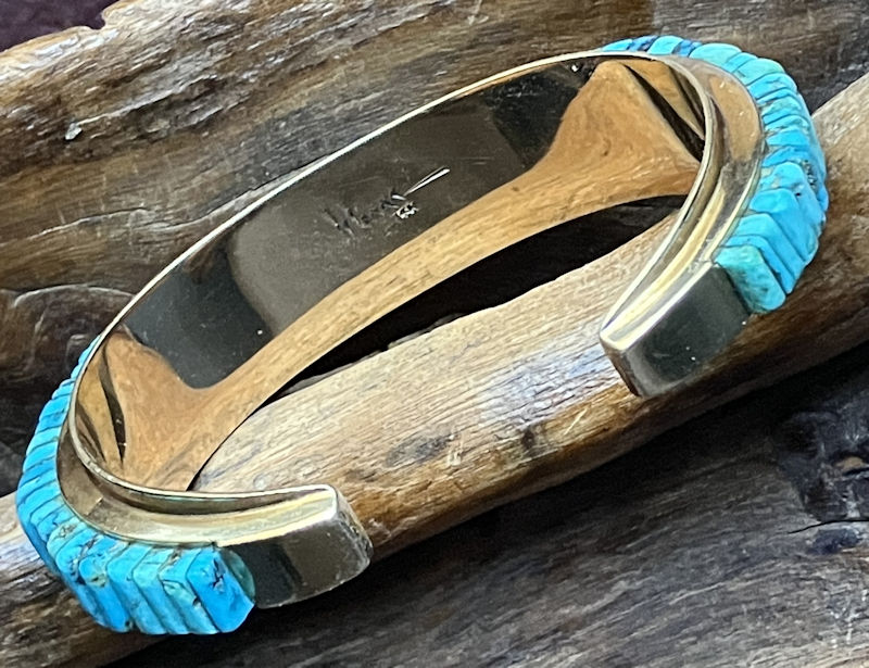 14K Yellow Gold Cuff with Radiant 63 Tab Turquoise Inlay - Image 2 of 4