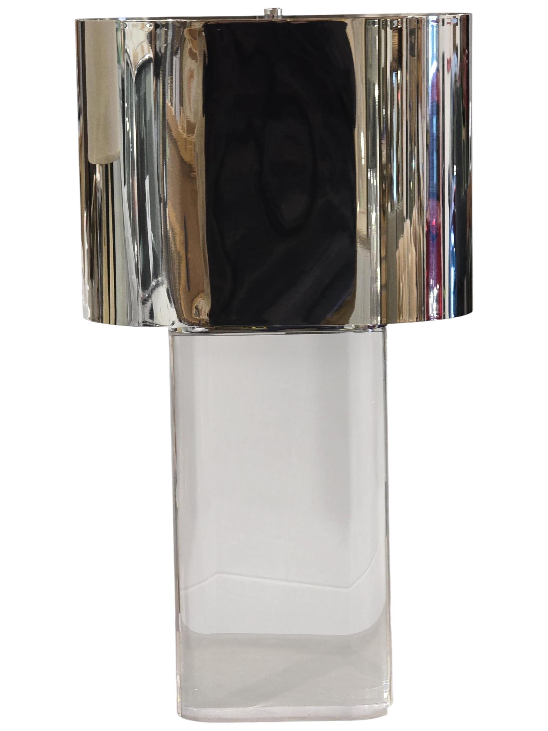 Karl Springer Oval Lucite & Chrome Table Lamp - Image 1 of 4
