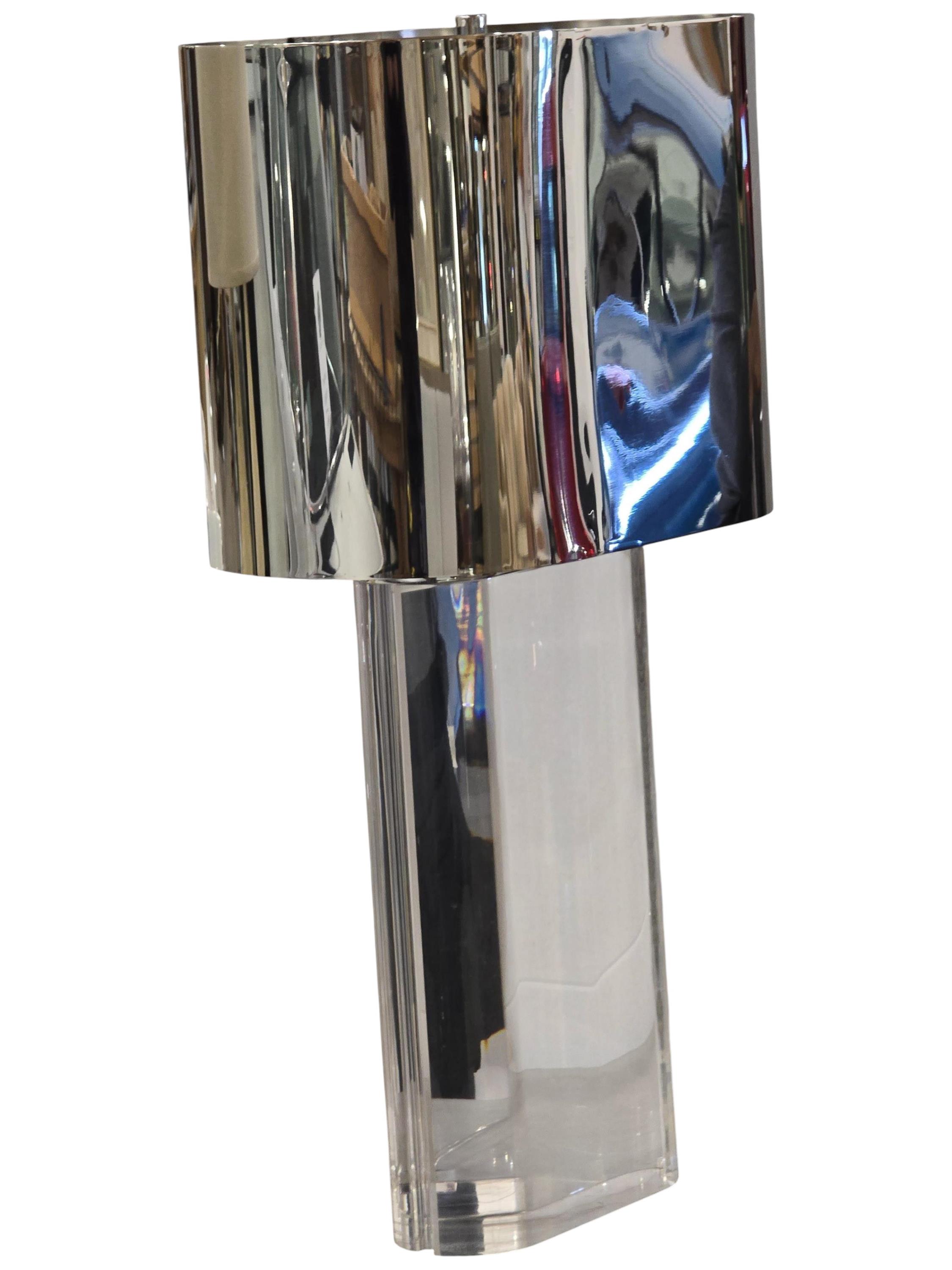 Karl Springer Oval Lucite & Chrome Table Lamp - Image 2 of 4
