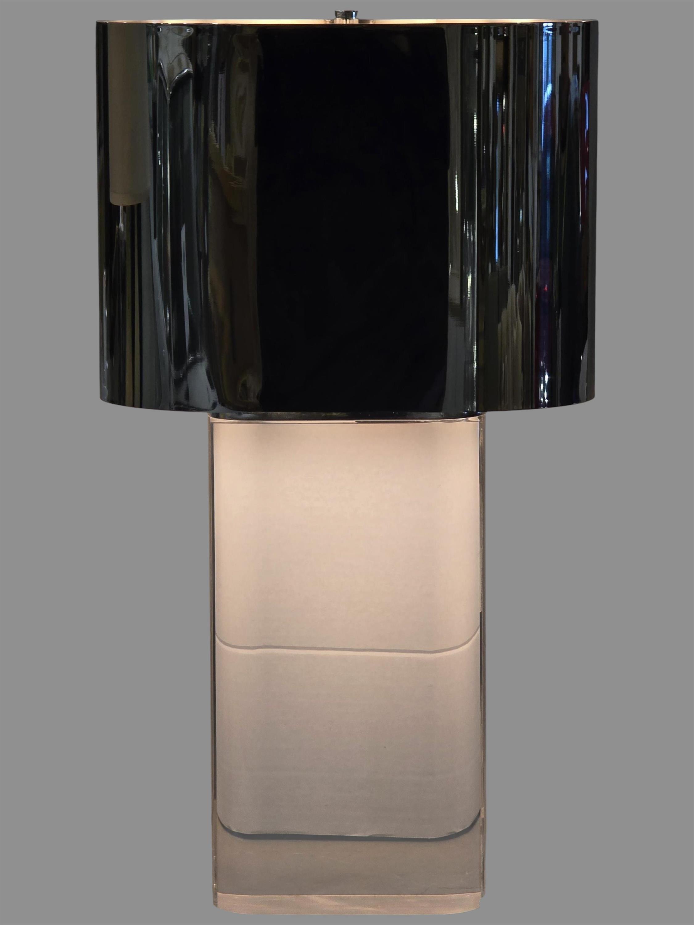 Karl Springer Oval Lucite & Chrome Table Lamp - Image 3 of 4