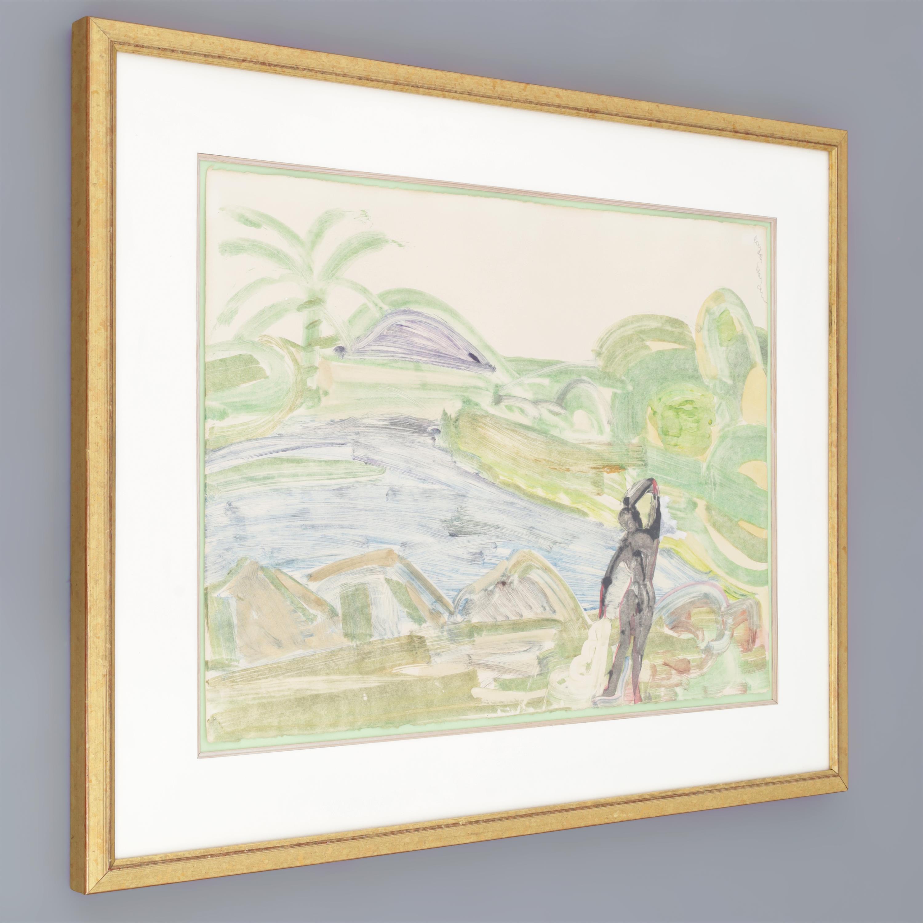 Romare Bearden UNITITLED (Figure in Landscape) Monotype - Image 2 of 4