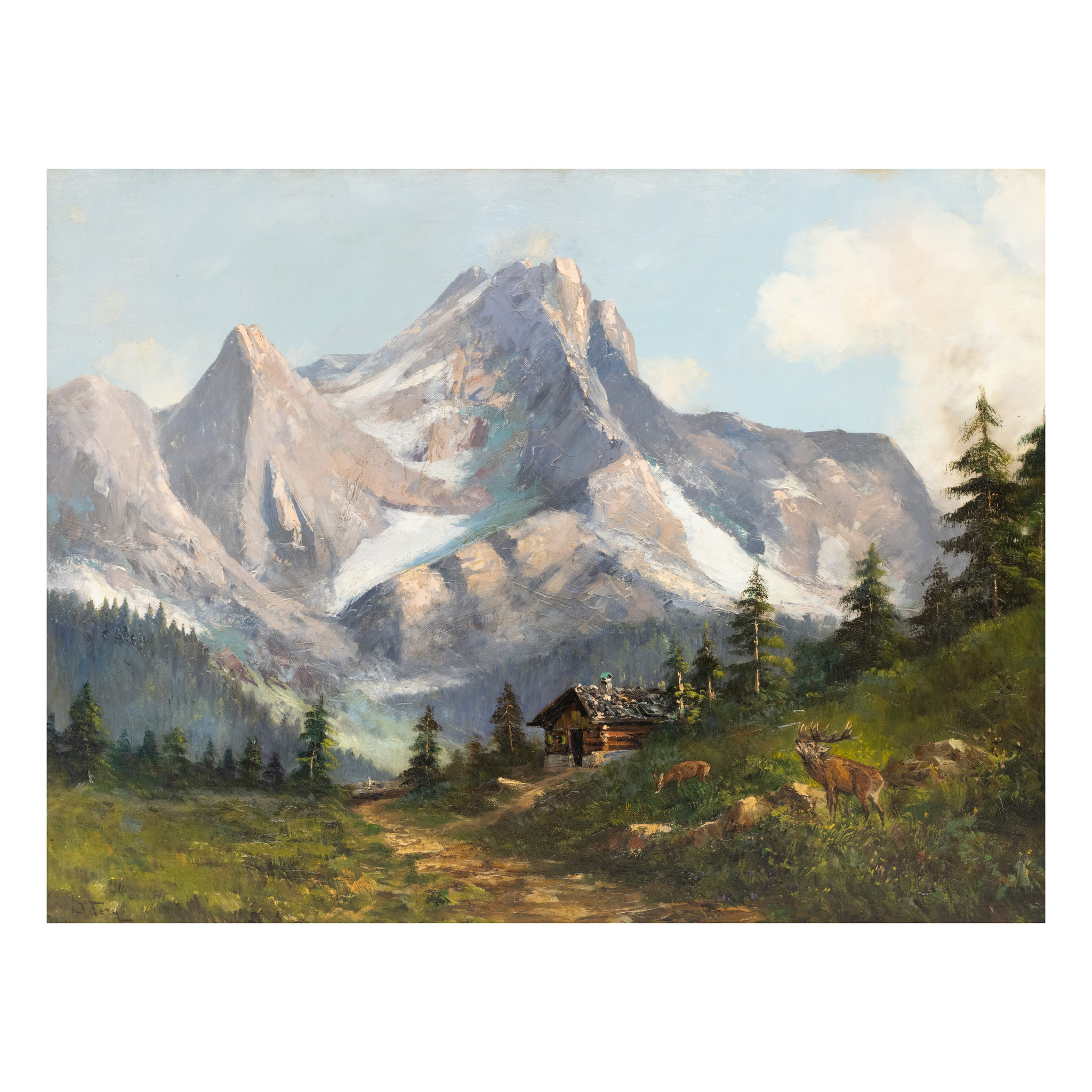 Mountain Scene with Stag Calling by John Fery - Image 1 of 4
