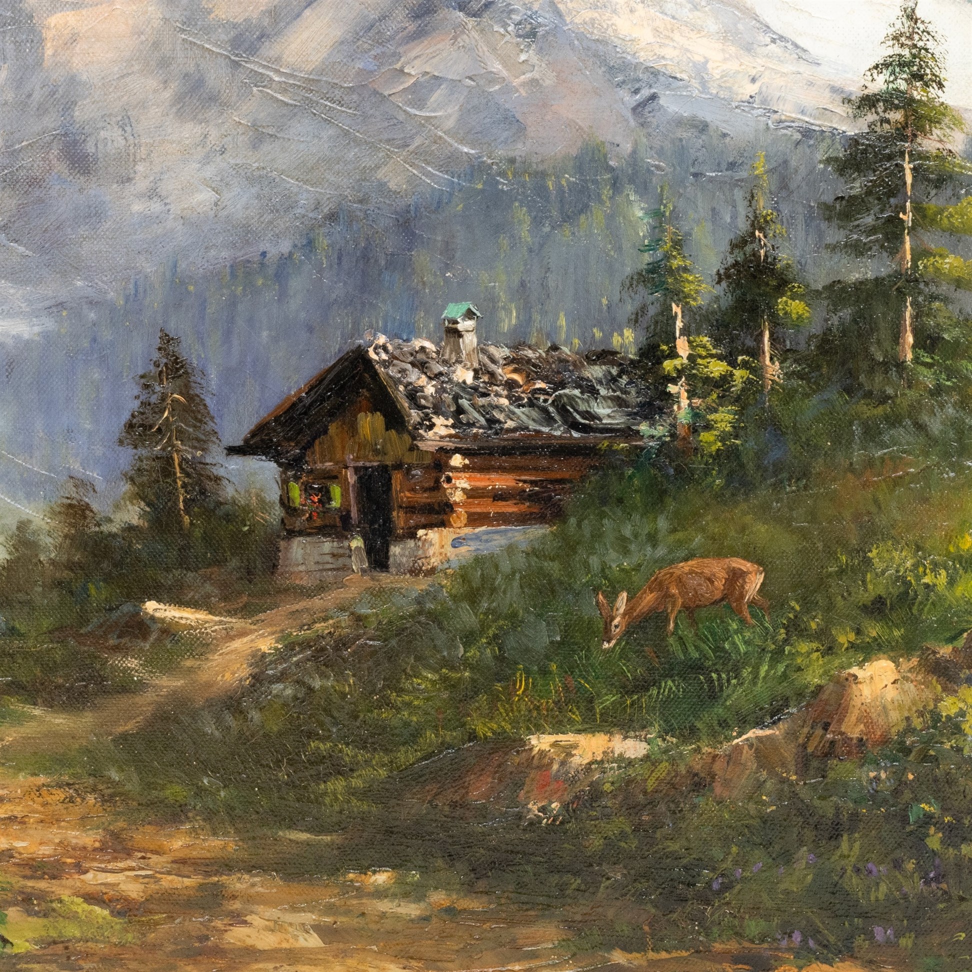 Mountain Scene with Stag Calling by John Fery - Image 3 of 4