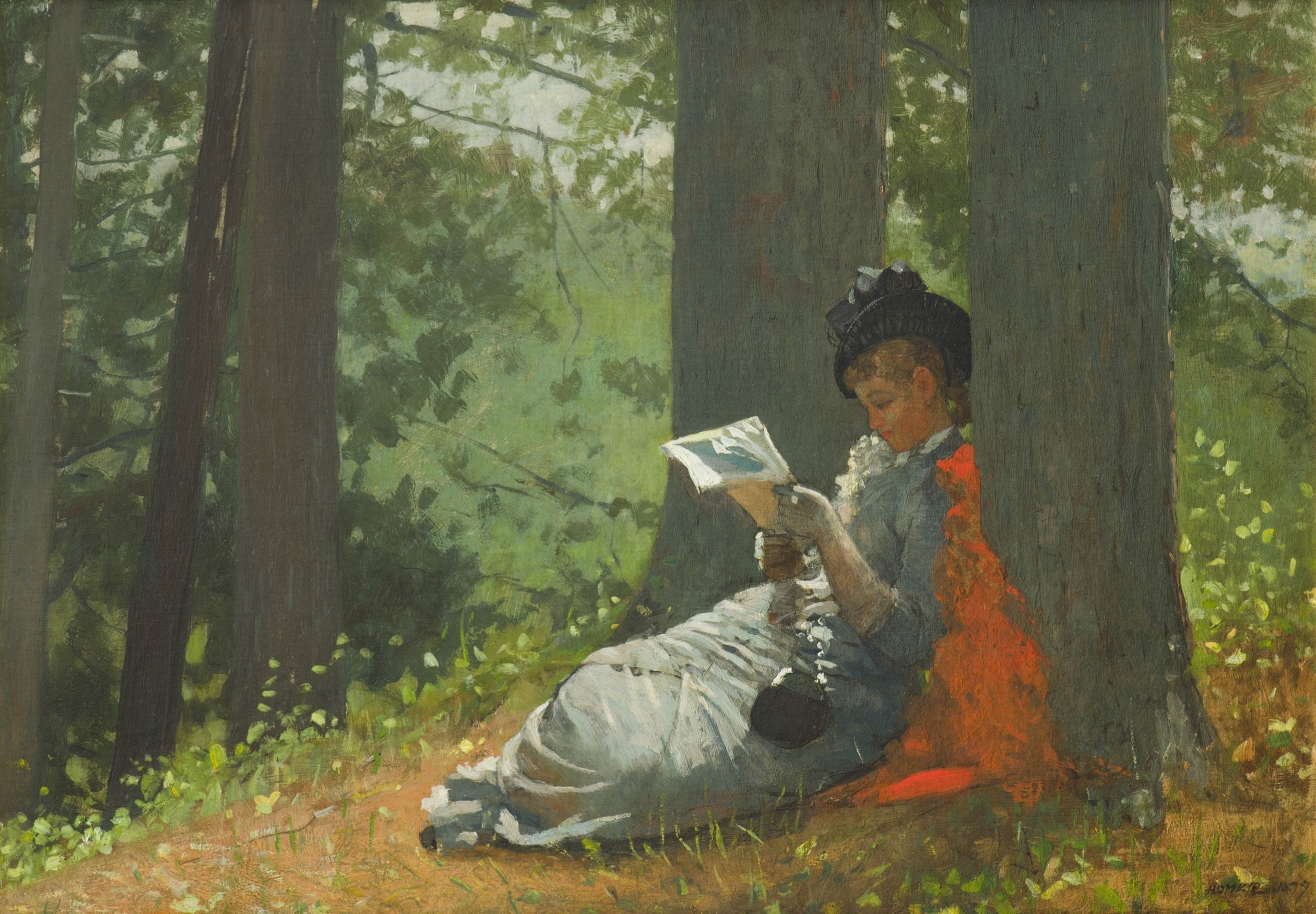 Girl Reading Under an Oak Tree - Image 1 of 2