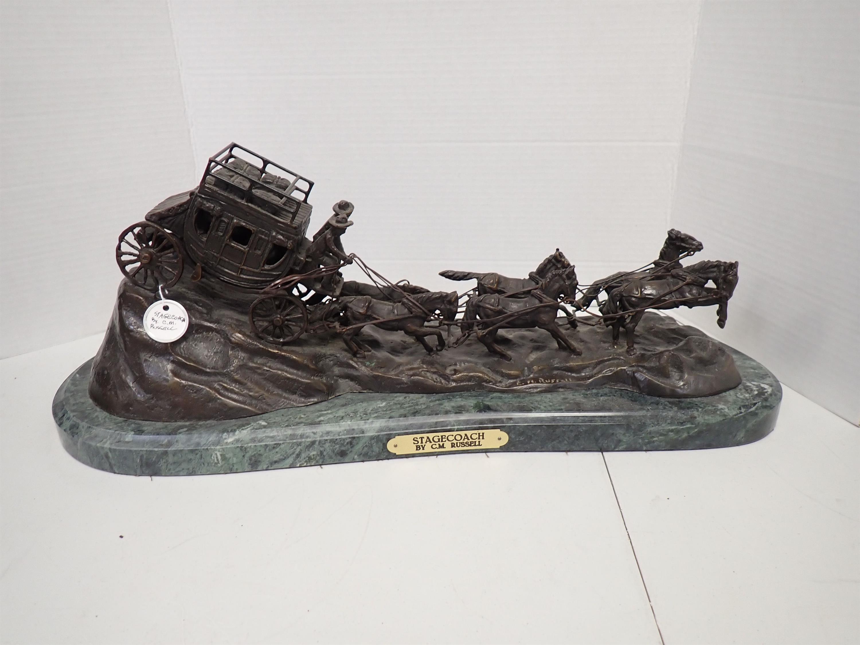 CM Russell Stagecoach Bronze Sculpture on Marble Base - Image 1 of 4