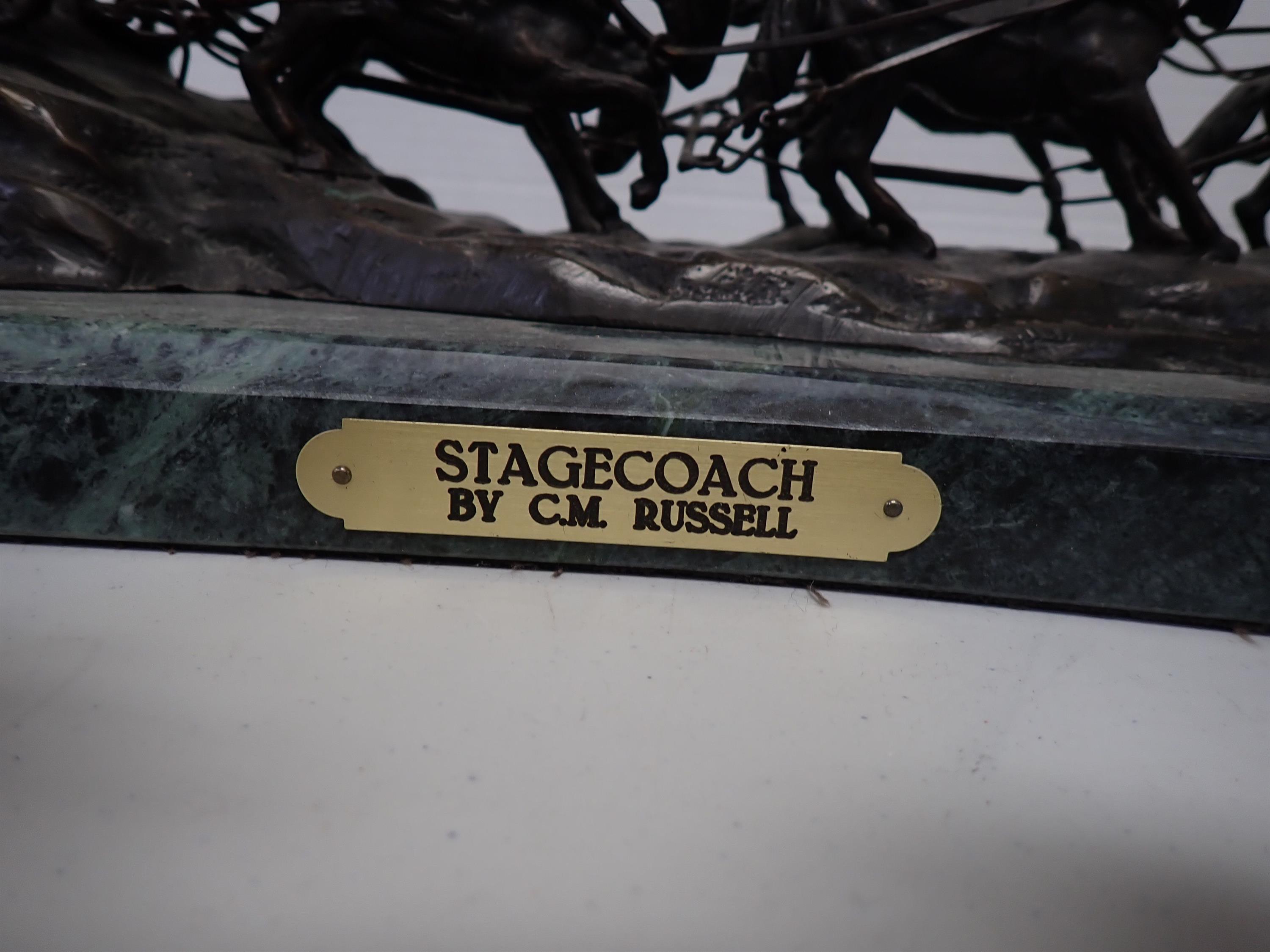 CM Russell Stagecoach Bronze Sculpture on Marble Base - Image 2 of 4