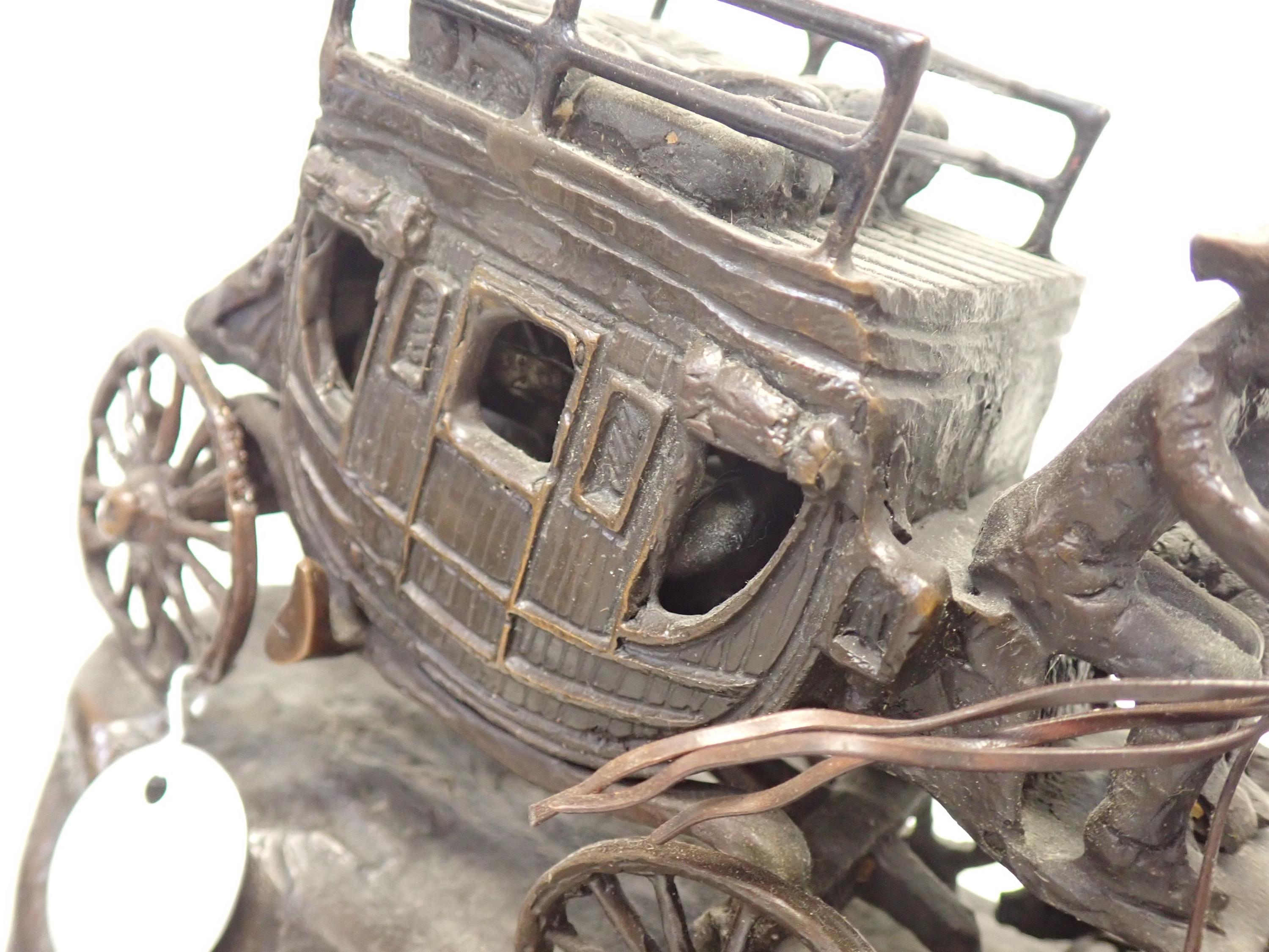 CM Russell Stagecoach Bronze Sculpture on Marble Base - Image 3 of 4