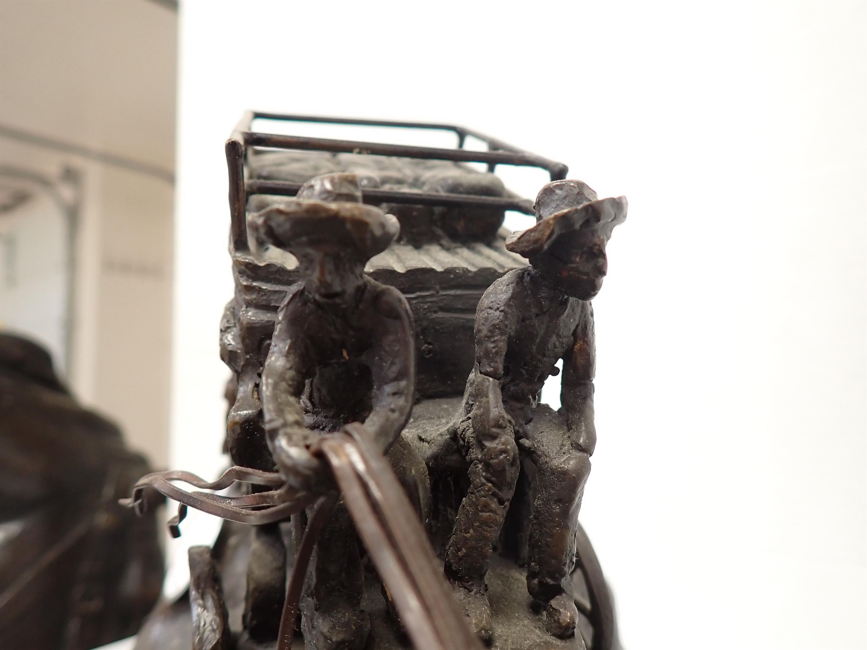 CM Russell Stagecoach Bronze Sculpture on Marble Base - Image 4 of 4