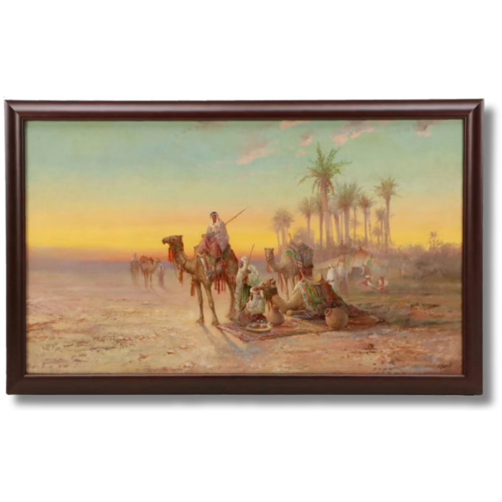 North African encampment with figures and camels - Image 1 of 4