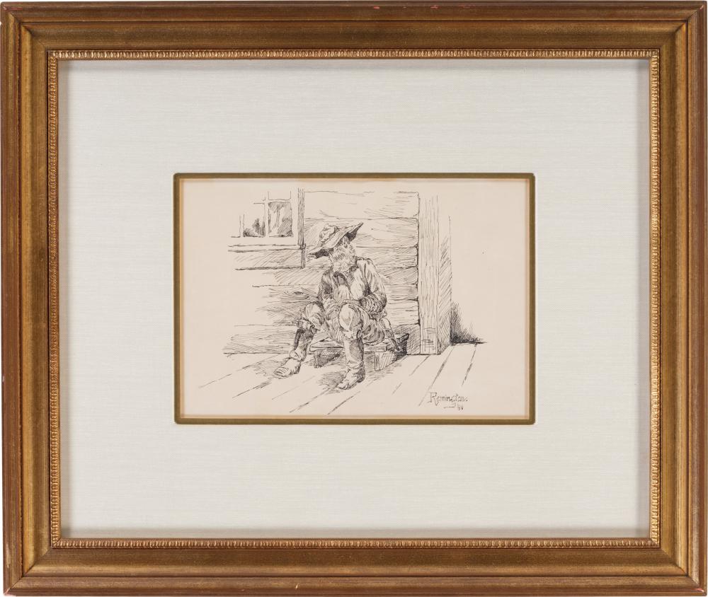 Framed Pen & Ink on Paper "Old Timer" Drawing 