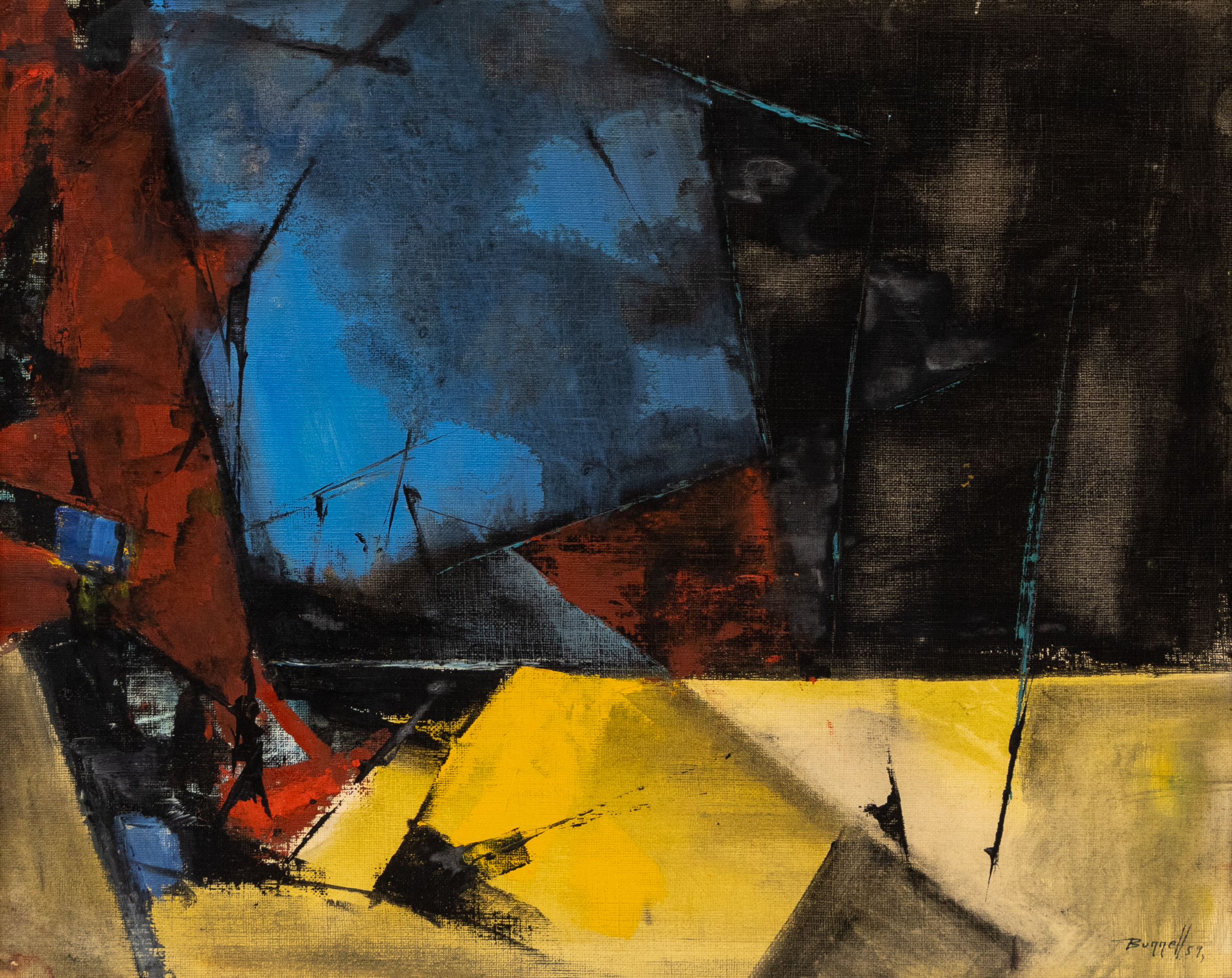 Untitled (Abstract Expressionist Composition in Yellow, Blue Red and Black) - Image 1 of 2