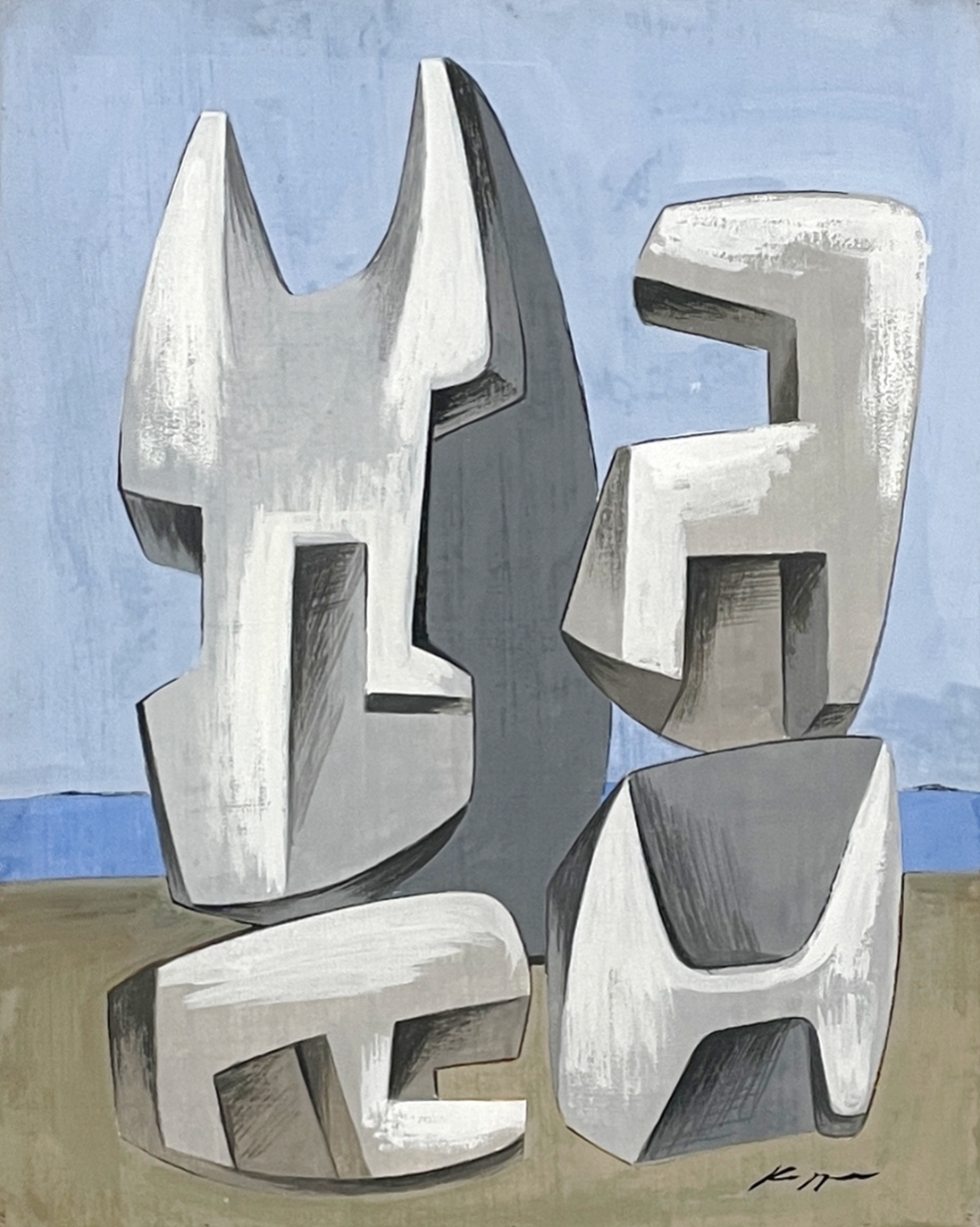 Untitled (Abstract Forms in Blue Landscape) - Image 1 of 2