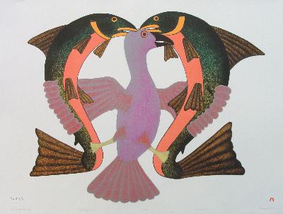 Sample artwork by Kenojuak Ashevak (1927 - 2013), known for colored pencil drawing, stone carving, stain glass - View similar artists and auction records