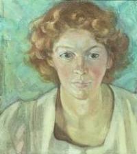 Portrait of Molly Joan Lamb Bobak: Portrait of the artist, painted by her step-mother Vera Weatherbie, oil on canvas, 18" x 14"
