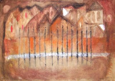 Sample artwork by Magdalo Mussio (1925 - 2006), known for landscape, abstract surrealist painting, animated films, writing - View similar artists and auction records