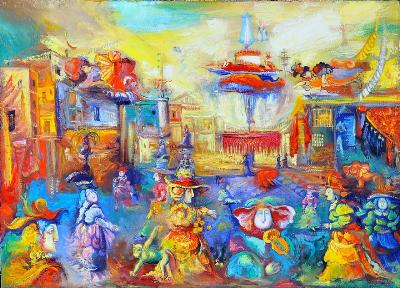 Sample artwork by Gayane Khachaturian (1942 - 2009), known for classical, magical realism painting - View similar artists and auction records