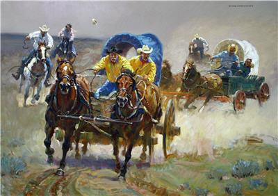 Sample artwork by Xiang Zhang (Born 1954), known for western genre, cowboy and figure painter - View similar artists and auction records