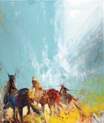 Sample artwork by Kira Fercho (Born 1979), known for expressionist, abstract indian theme oil painting - View similar artists and auction records