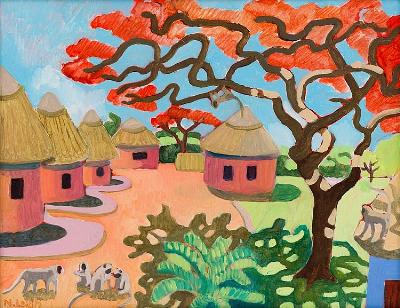 Sample artwork by Nichola Alice (Nicky) Leigh (1966 - 2017), known for paintings of countryside landscape, animals and village structures - View similar artists and auction records
