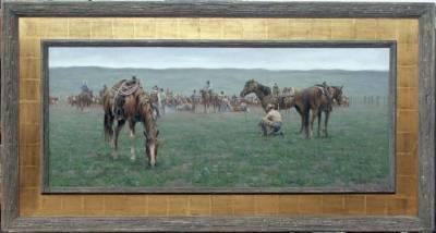 Sample artwork by Jim Rey (Born 1939), known for western scene painting-cowboys in landscape - View similar artists and auction records