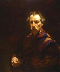 Portrait of David Leffel: "Self Portrait with Brush" <br> 25 x 23 inches Oil on Linen