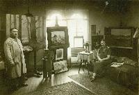 Portrait of Leonid Gechtoff: Artist with his wife Etya (Ethel) in the studio at their home in Philadelphia