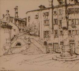 Sample artwork by Ernest Roth (1879 - 1964), known for archictectural view etchings, plein-aire landscape painting - View similar artists and auction records