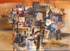 Sample artwork by Robert Earle Wood (1926 - 1999), known for watercolor paintings, harbor, landscape, figure - View similar artists and auction records