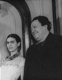 Portrait of Frida Kahlo: Artist with husband artist Diego Rivera