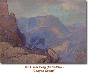 Carl Oscar Borg painting of the Grand Canyon showing the dramatic landscape and geological formations