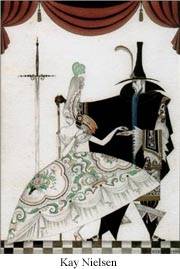 Art Nouveau decorative scene 'Standing Couple, She Taking the Key' - romantic imagery with characteristic flowing organic forms
