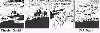 Chester Gould cartoon artwork - creator of 'Dick Tracy' comic strip, showing his distinctive crime-fighting detective characters and dramatic visual style