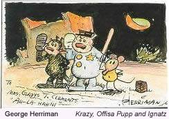 George Herriman cartoon artwork - creator of 'Krazy Kat' comic strip, showing characteristic whimsical style and innovative panel layouts