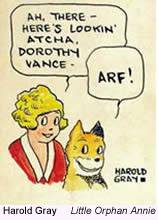 Harold Gray cartoon illustration - creator of 'Little Orphan Annie' comic strip, showing his distinctive artistic style and character design
