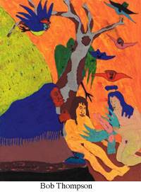 Bob Thompson painting 'Descent from the Cross' - African-American artist's Fauvist interpretation with bold color planes and expressive distortion