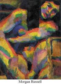 Synchromist nude painting - American modernist work showing color-based abstraction influenced by Fauvist color theory