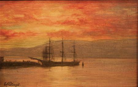 Masted Ship at Sunset, Seattle