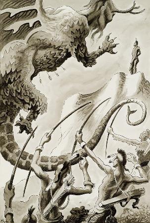 "Well, sir," Abe continued, "when he heard all the racket and smelled...brimstone...the chief walked out on the cliff top"